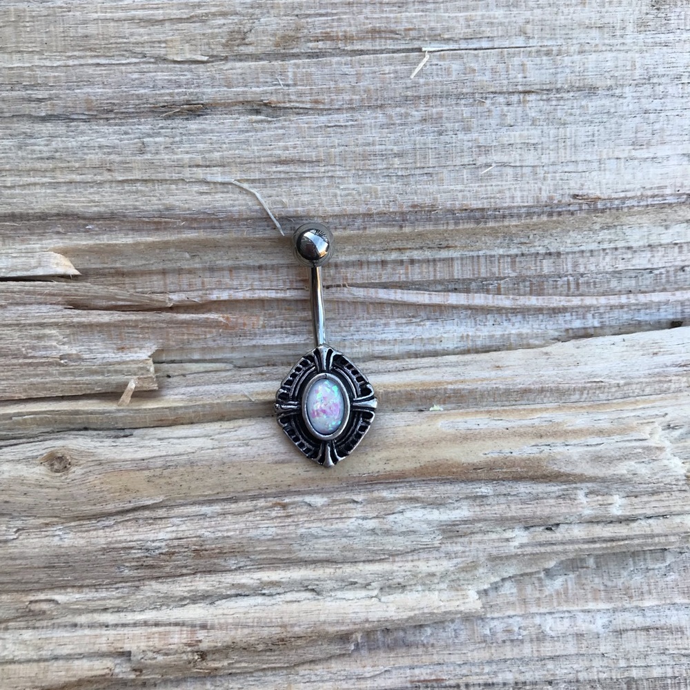 White Opal Tribal Belly Button‎ Ring